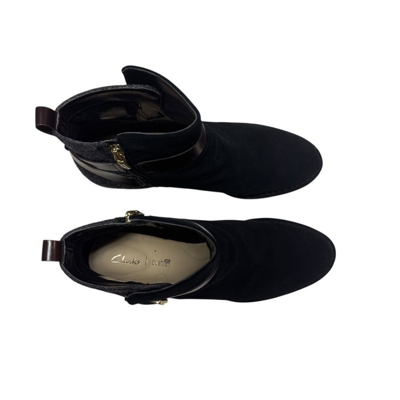 Clarks Spiced River Ankle Boots Booties black Suede gray wool tweed size 10 - Picture 3 of 9